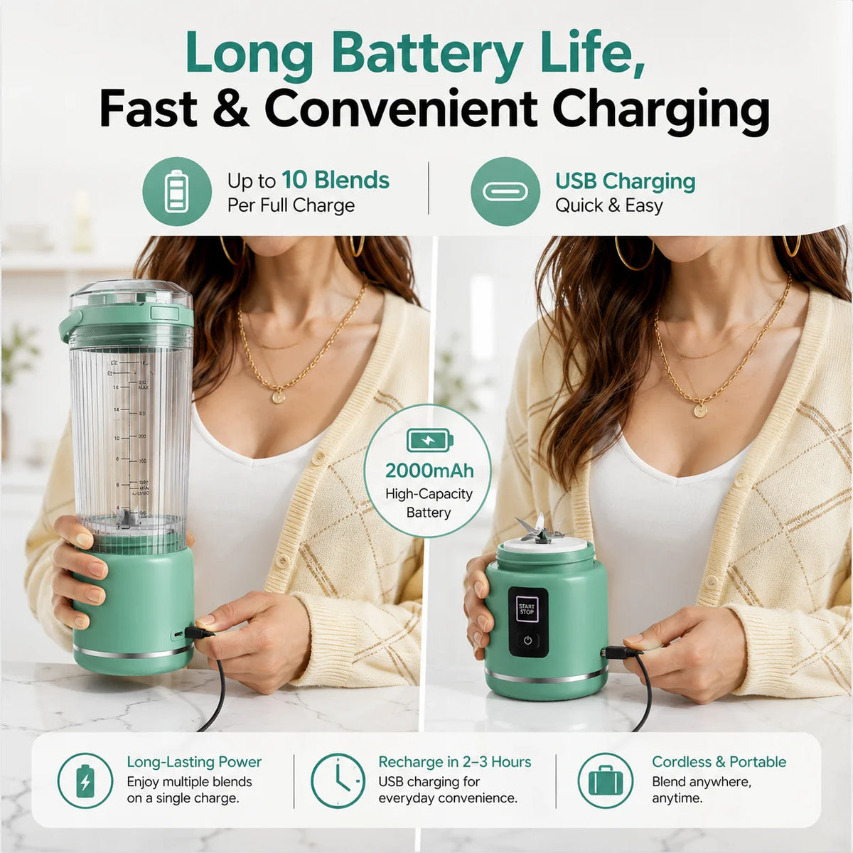 Portable Cordless USB C Blender For Shakes And Smoothies