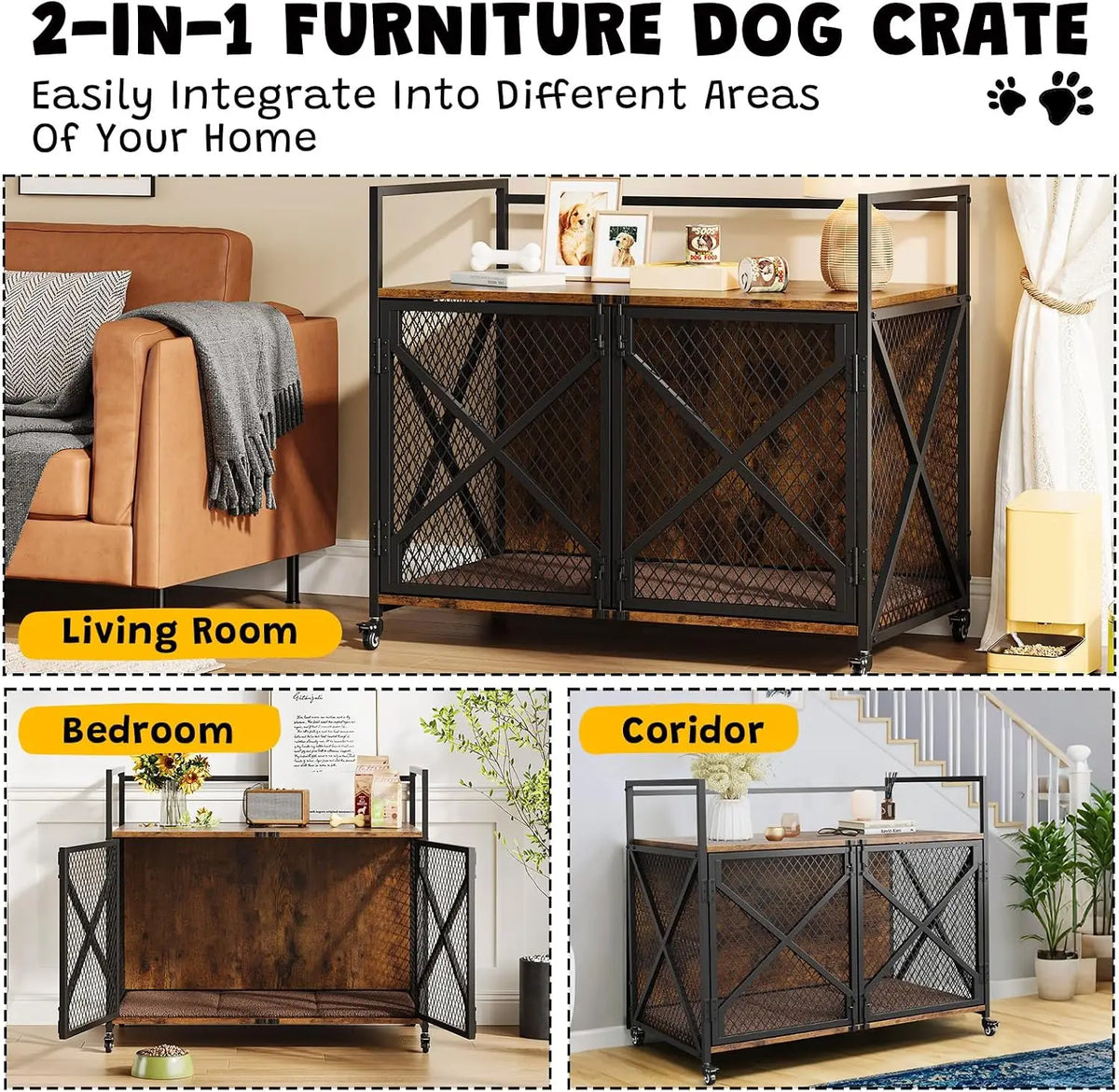 Garvee Heavy Duty Pet Crate With Wheels And Double Doors