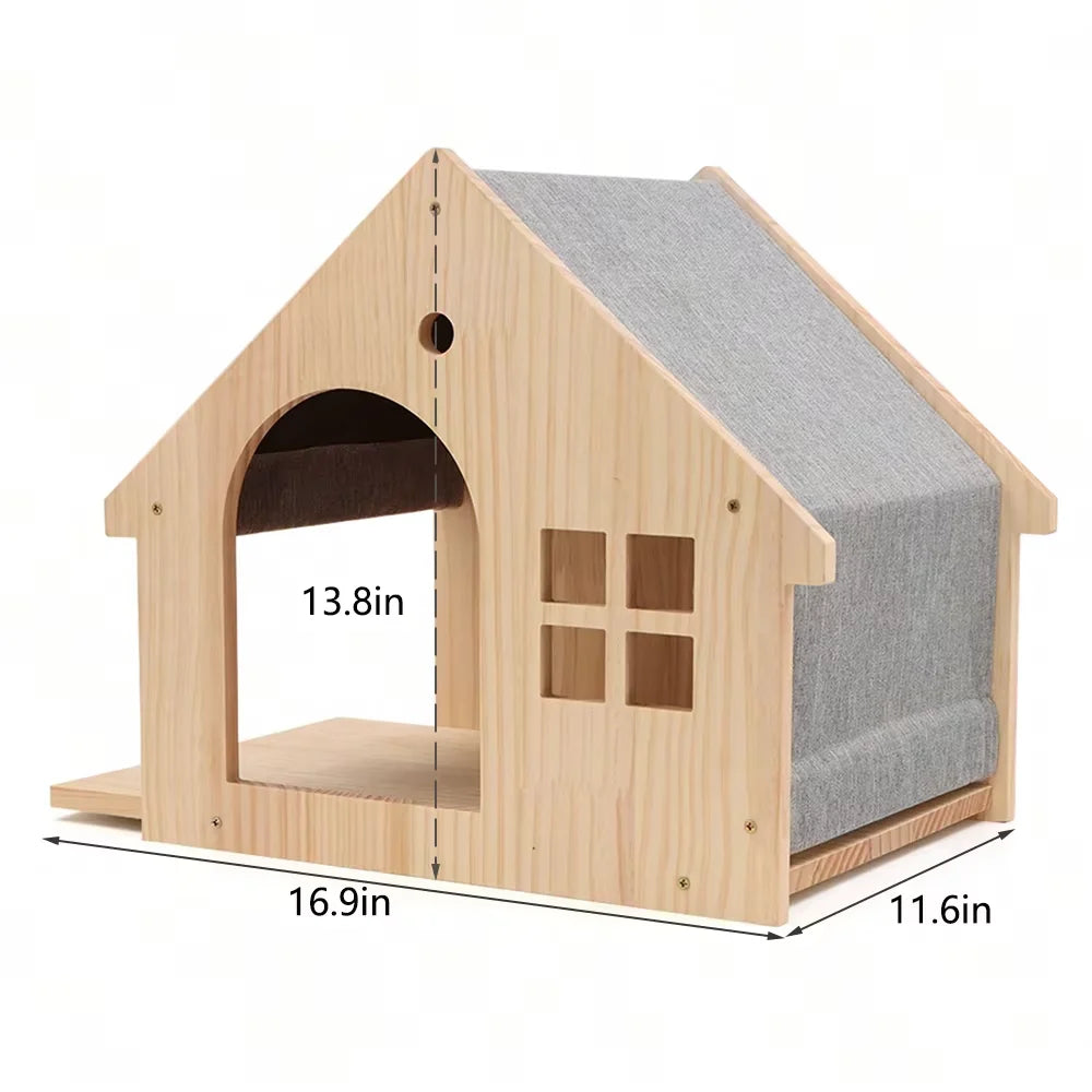 Wooden Wall Mounted Cat Condo Floating Shelf Villa