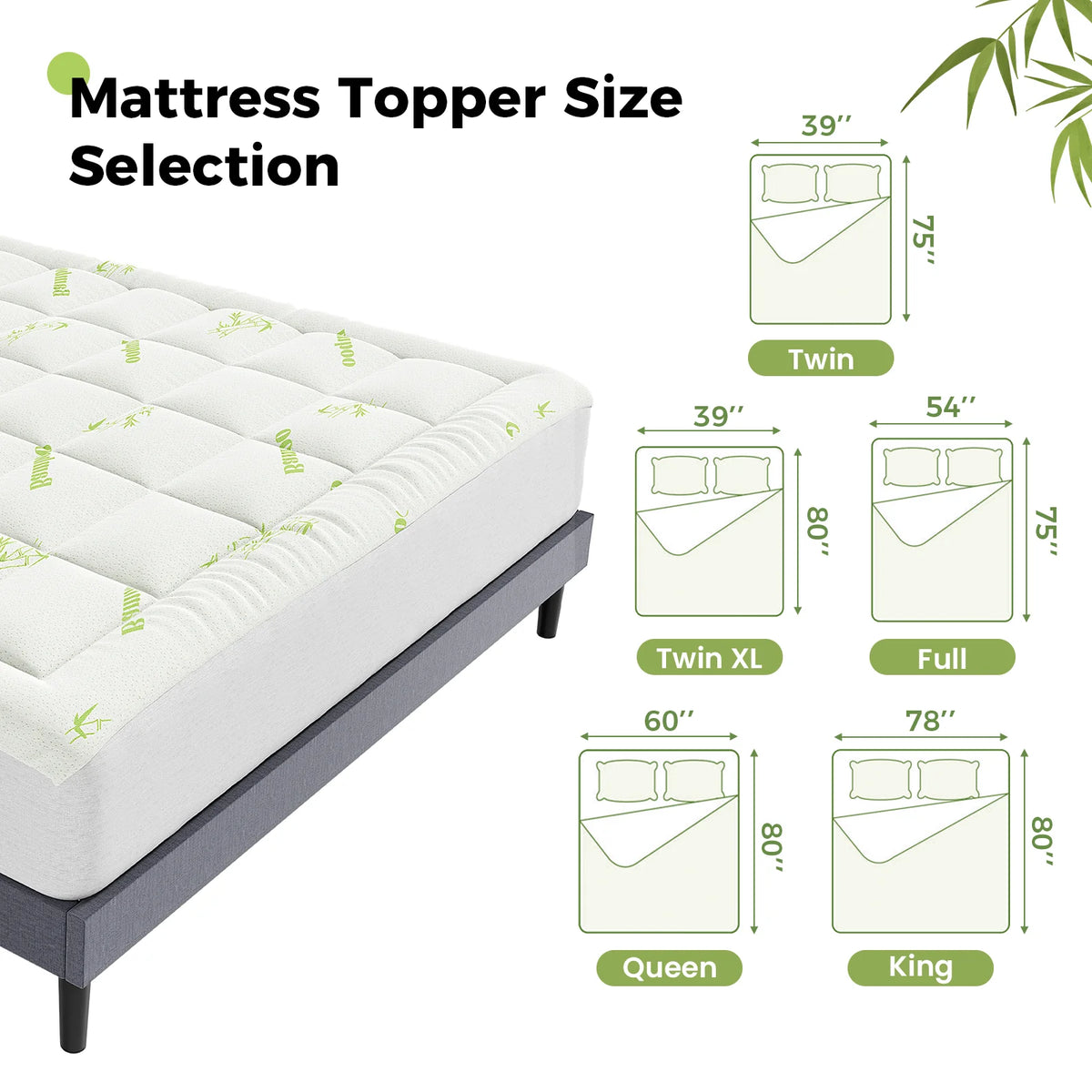 JHK Bamboo Fiber Mattress Topper Deep Pockets for Comfort