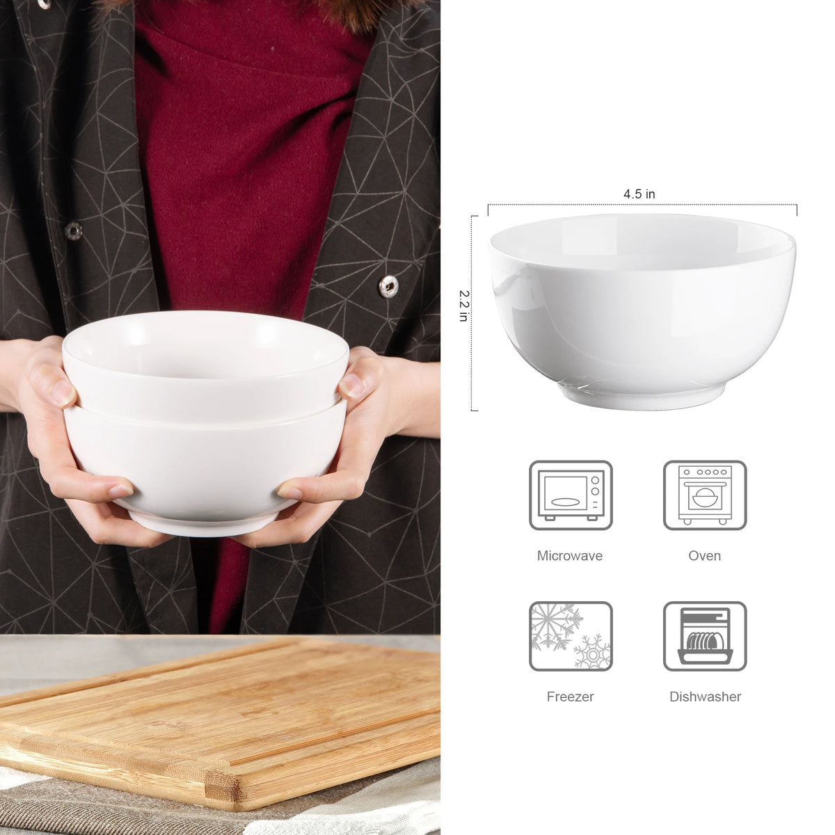 Set of 8 Porcelain Bowls Microwave Dishwasher Safe Cereal Soup