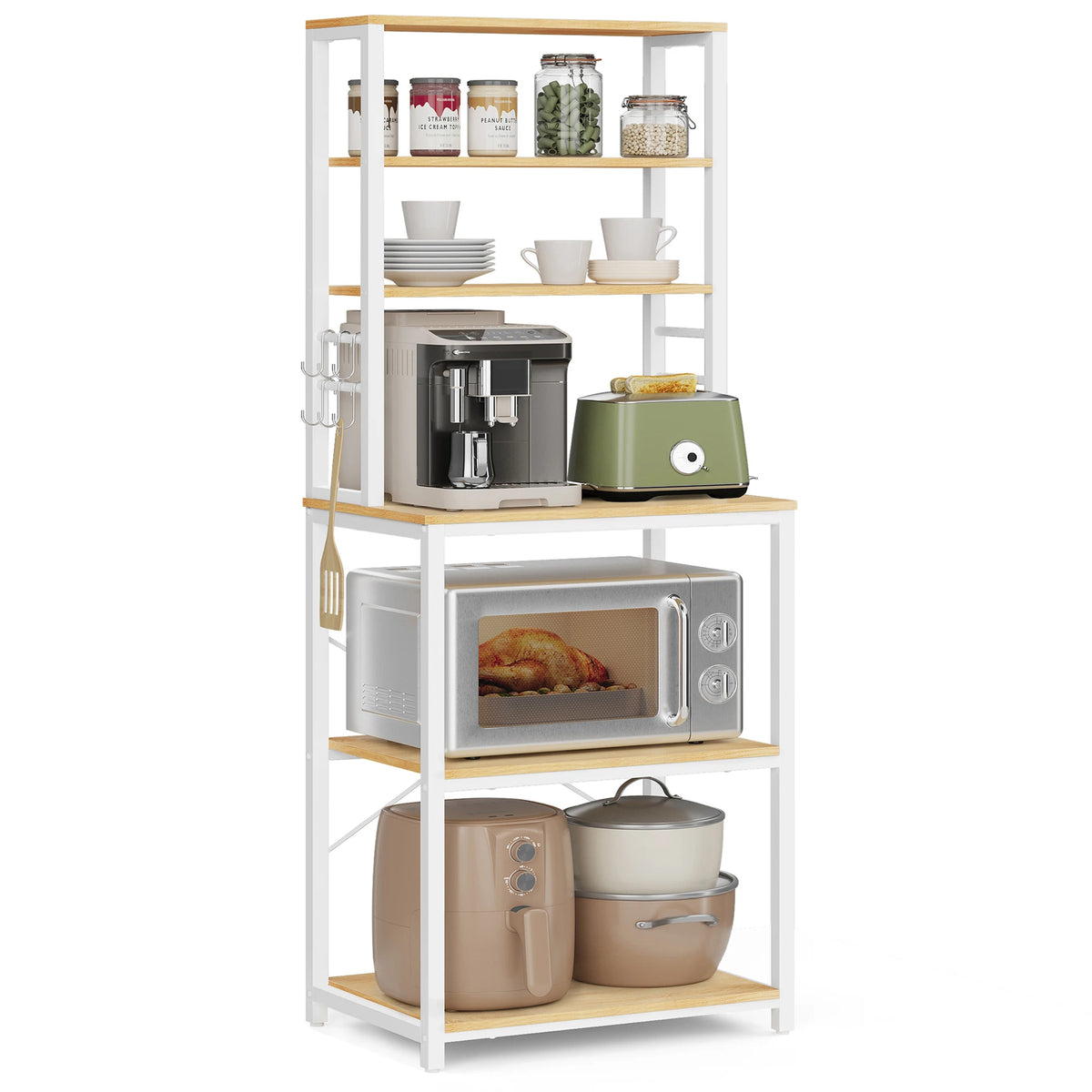 VASAGLE Coffee Bar Baker Rack With Storage And 6 Hooks
