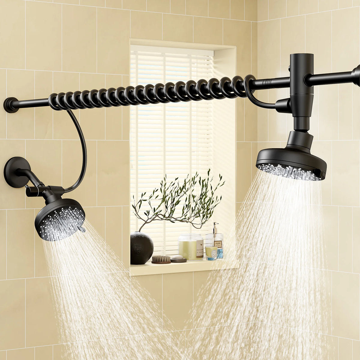 Dual Wall Mounted Stainless Steel Shower Head With Adjustable Slider