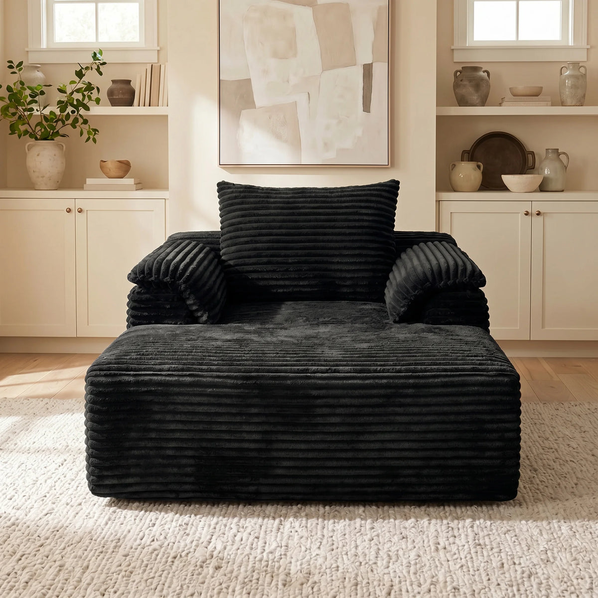 Corduroy Sofa Bed Lounge Chair With Comfortable Seat And Pillows