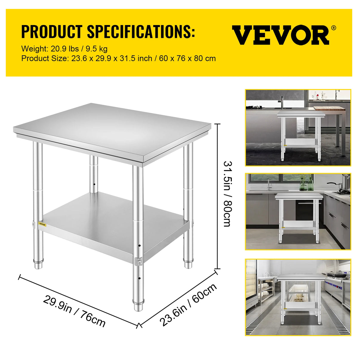 SucceBuy Stainless Steel Kitchen Workbench With Undershelf