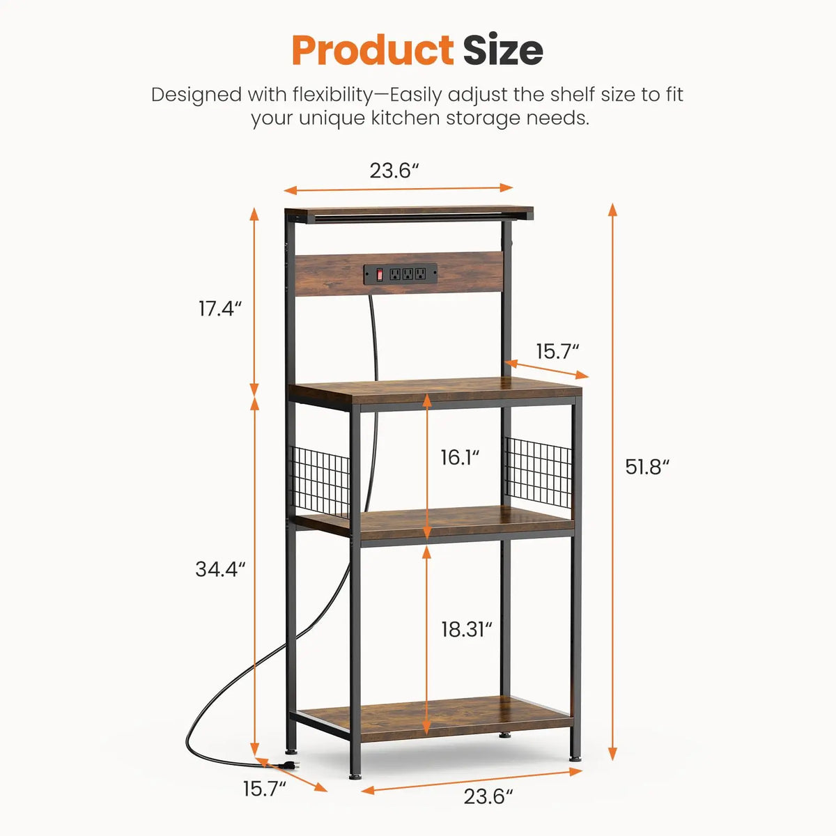 JHK Adjustable Four Tier Kitchen Baker Rack With Power Outlet