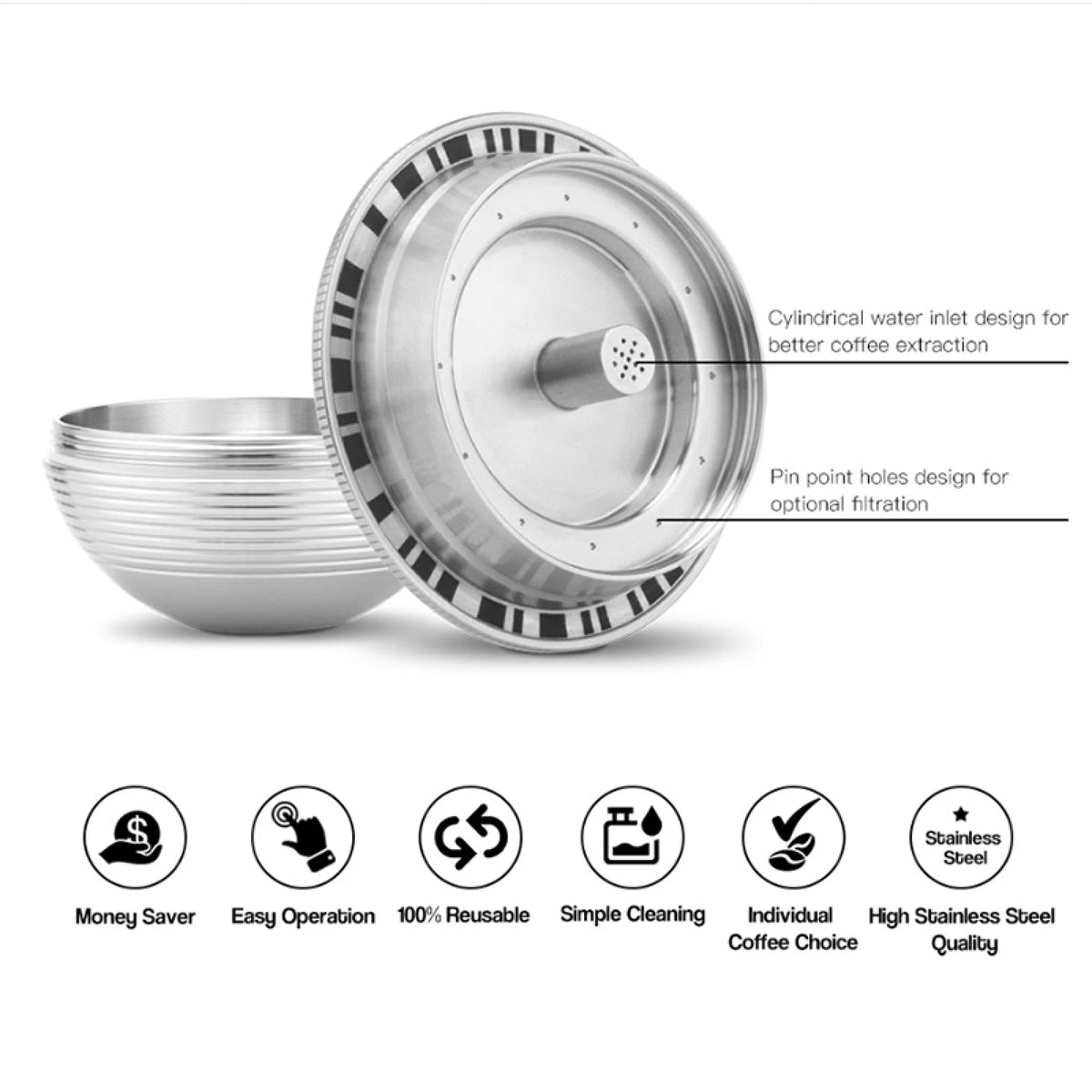 Stainless Steel Reusable Coffee Pod Capsules for Nespresso Vertuo Plus