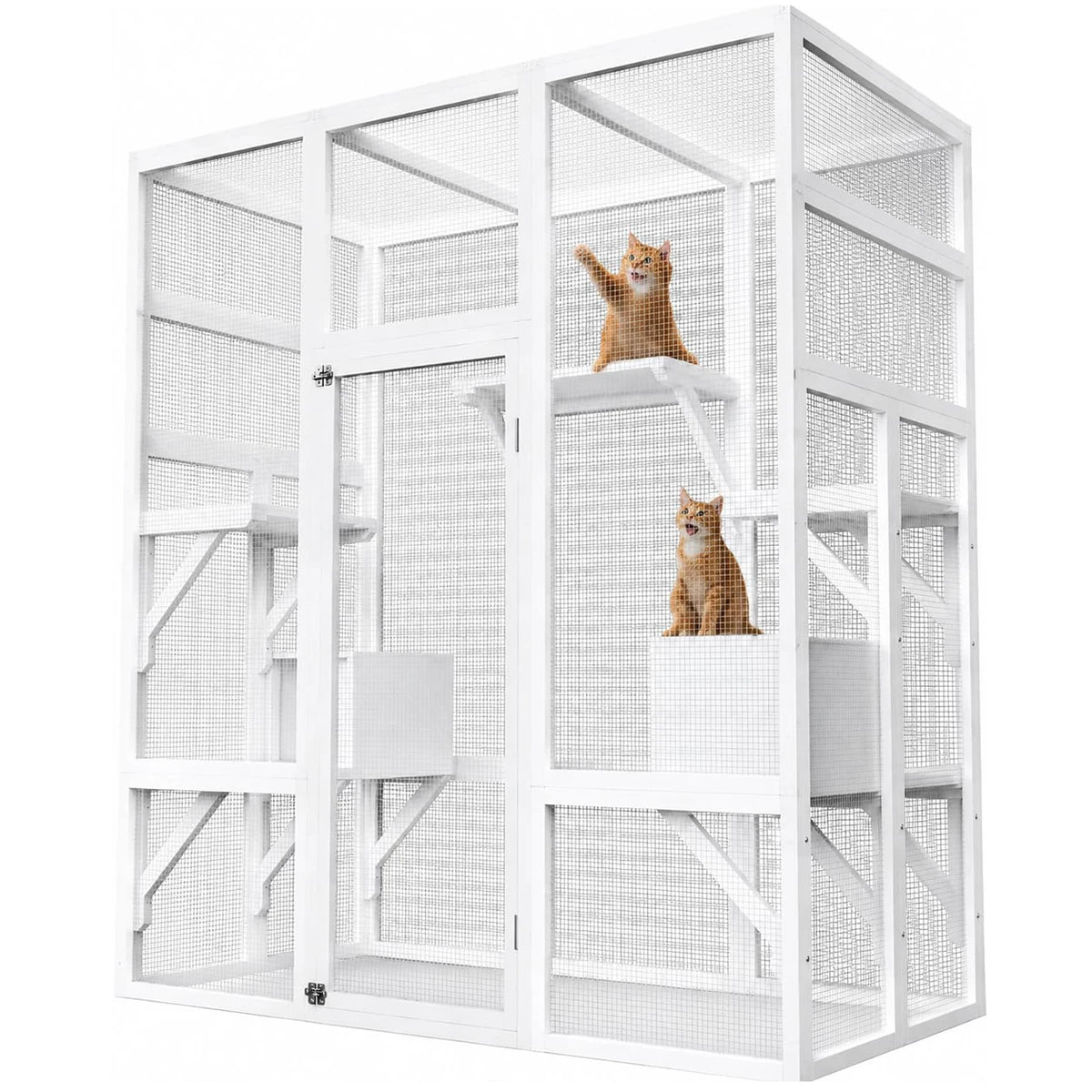 HiMiss Outdoor Catio Cat Enclosure Wooden Platform Rest Box