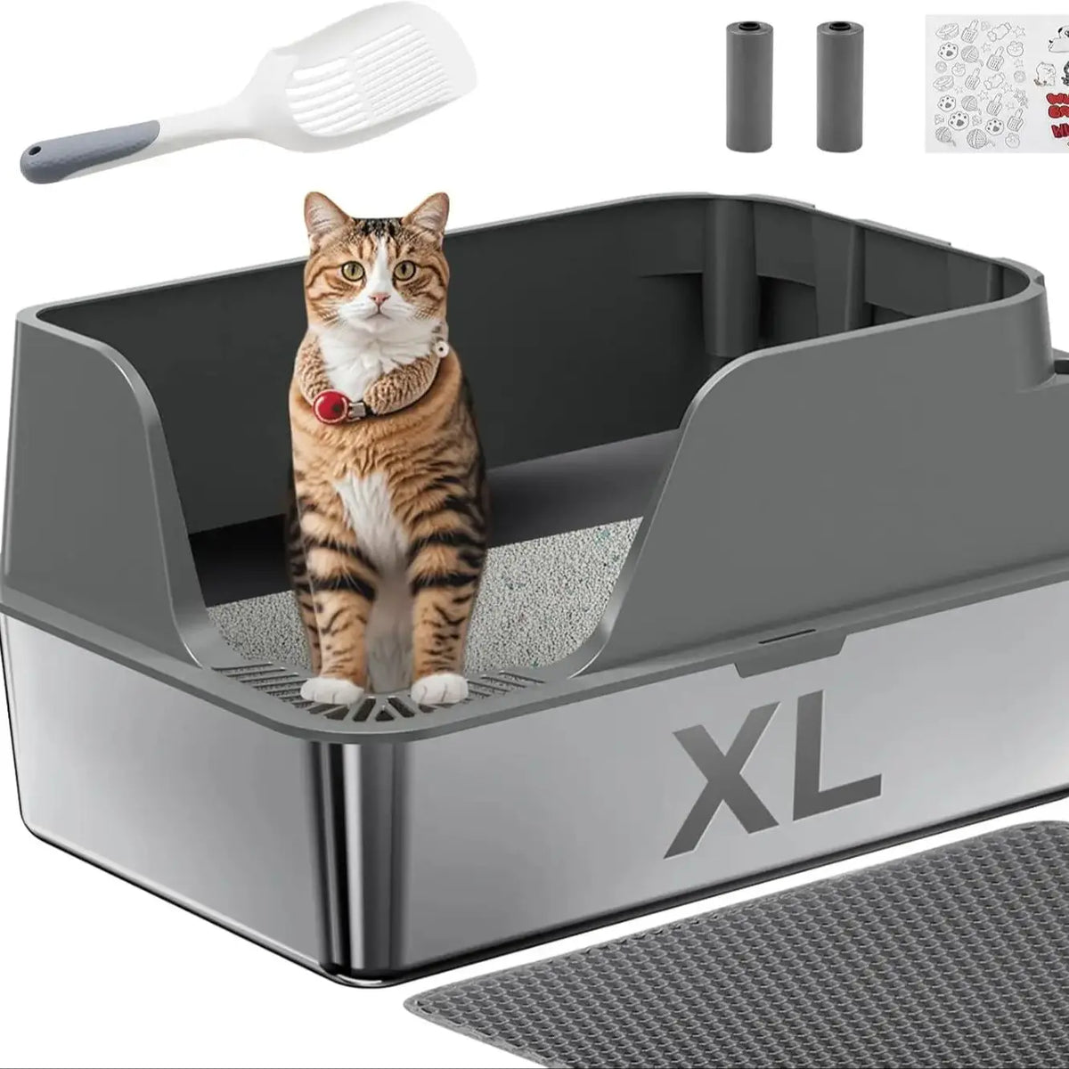 Stainless Steel Cat Litter Box With Splash-Proof Leak-Proof Design