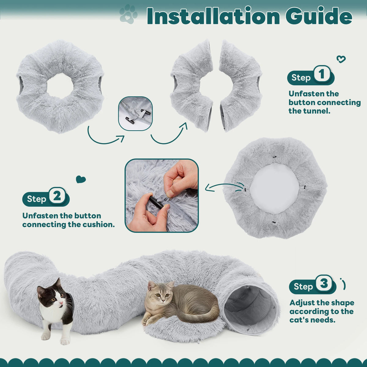 JHK Circular Cat Tunnel Bed Featuring Soft Plush Washable Interior