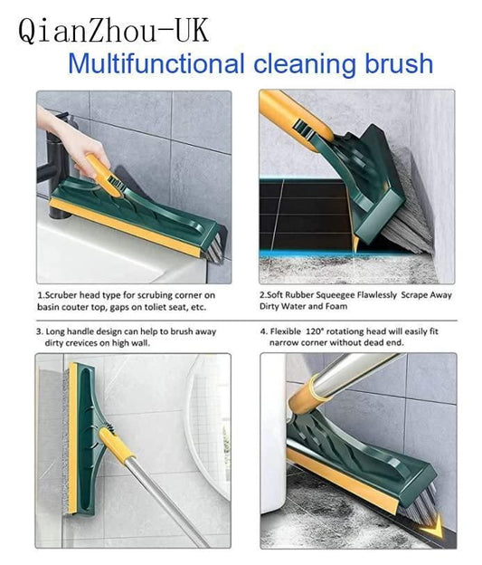 2-in-1 Long Handle Floor Brush with Wiper