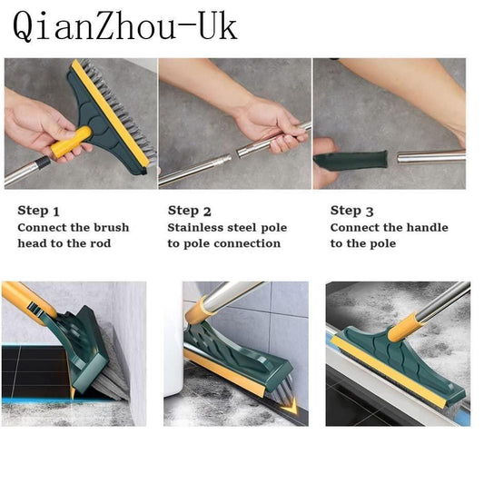 2-in-1 Long Handle Floor Brush with Wiper