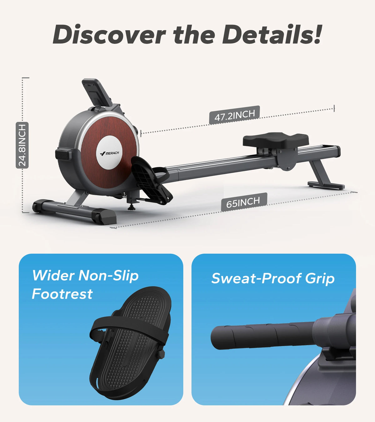 Merach Magnetic Rowing Machine For Home With Bluetooth Console
