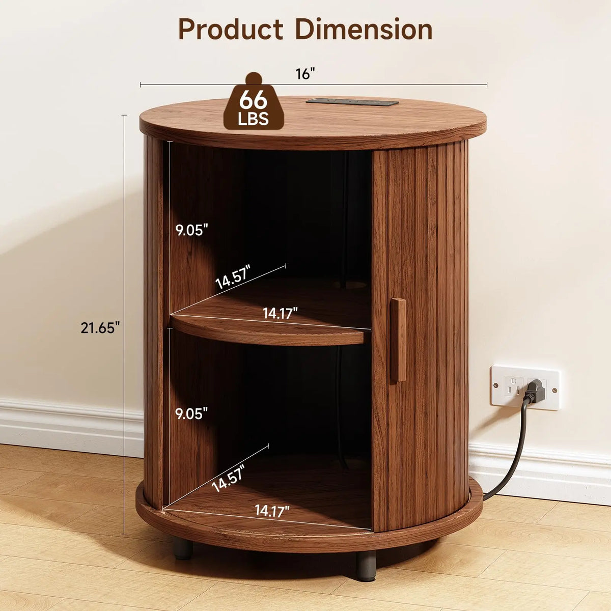 Onbrill Fluted Round End Table Set Of Two Wooden Nightstands