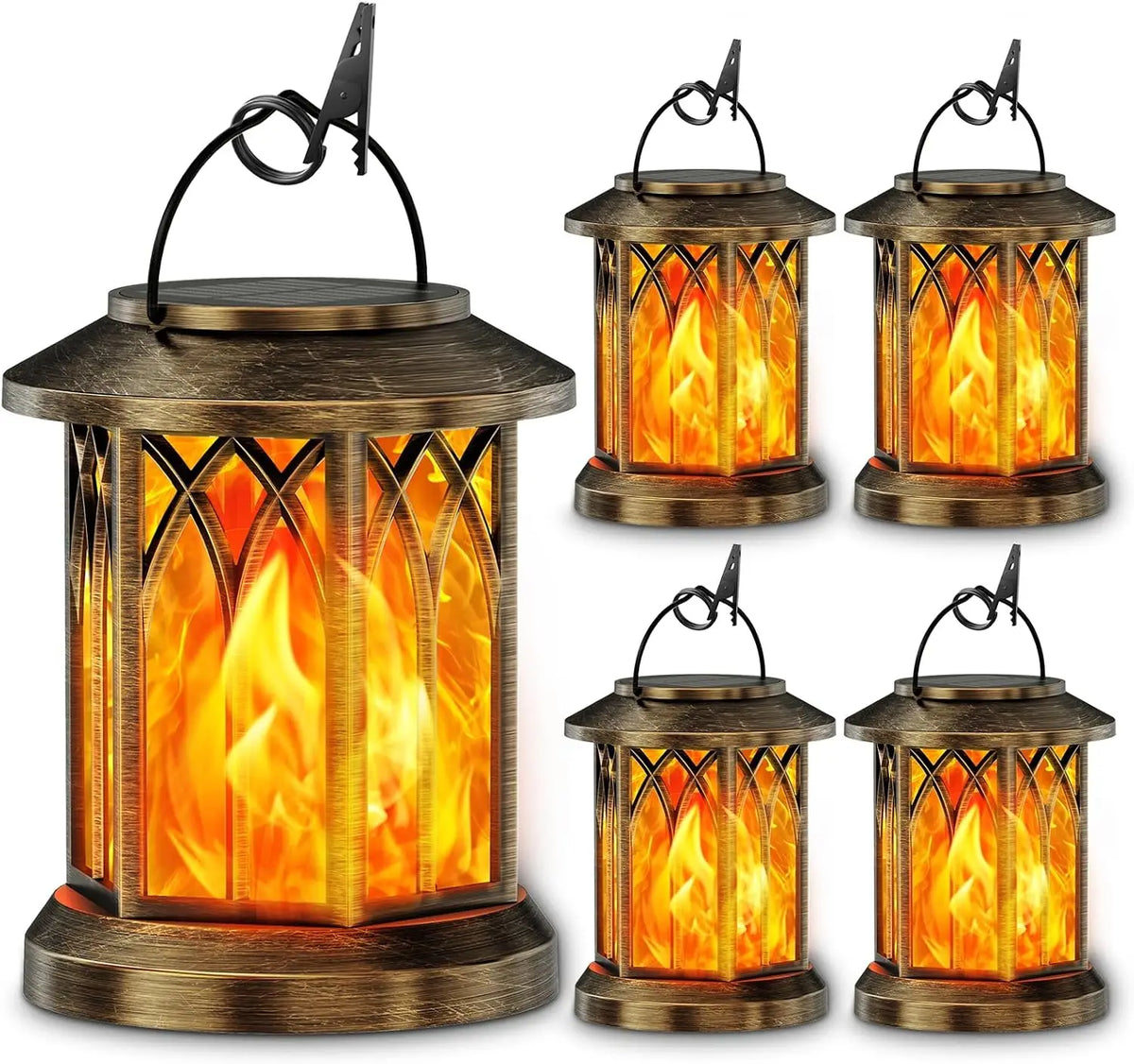 Waterproof Flickering Flame Solar Lantern LED Outdoor Auto On Off