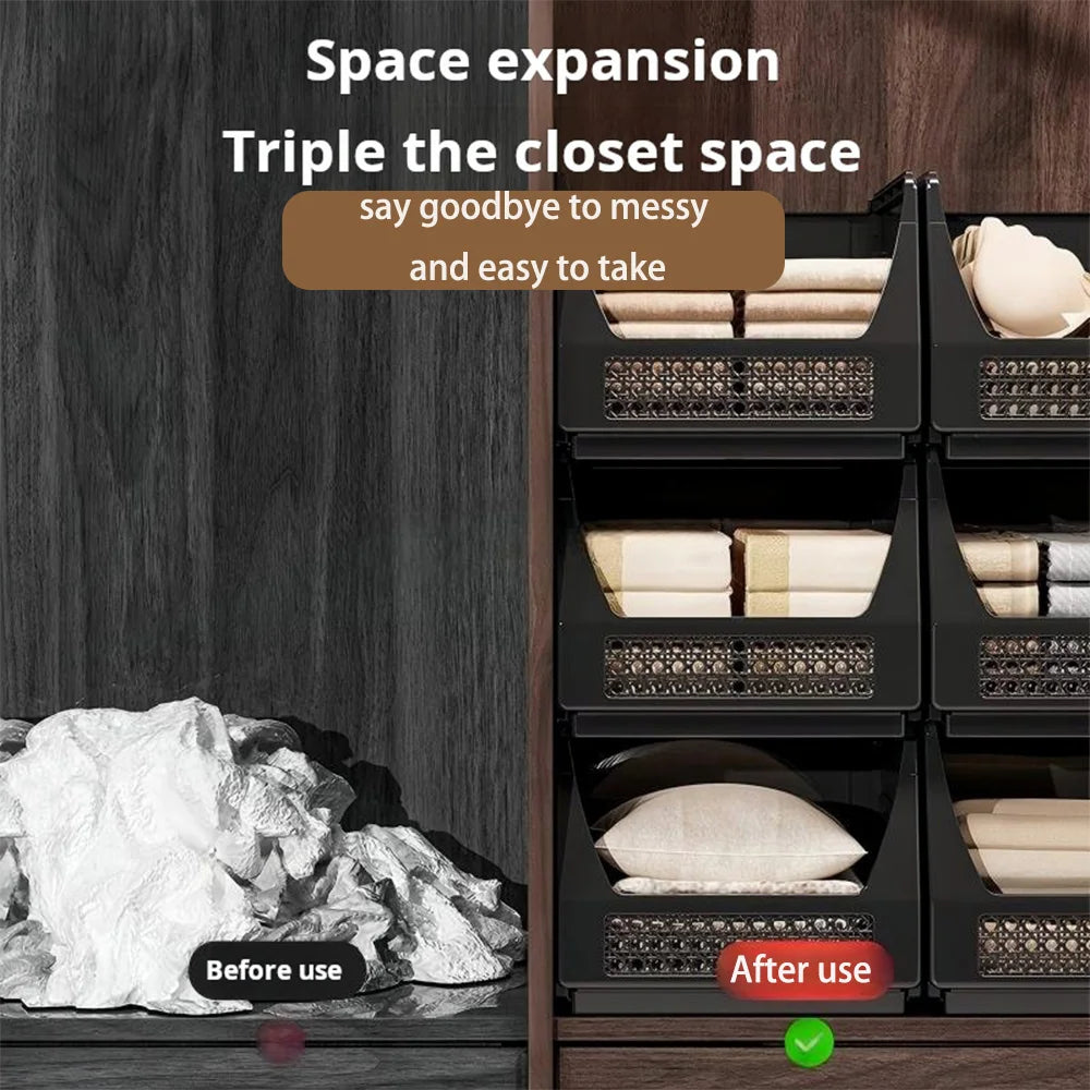 Ventilated Foldable Stackable Closet Storage Baskets