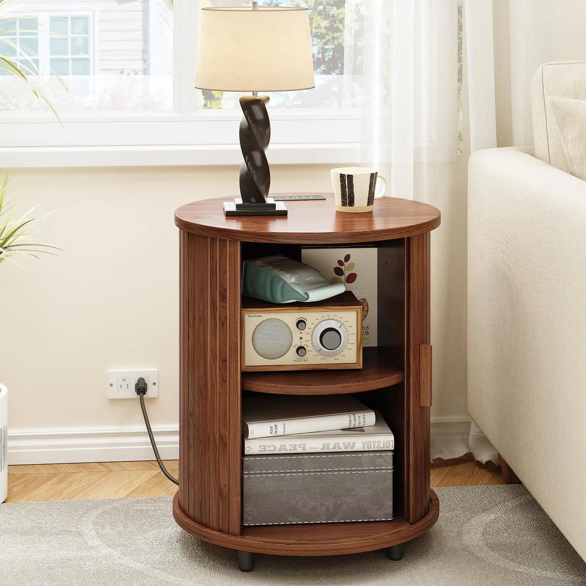 Onbrill Fluted Round End Table Set Of Two Wooden Nightstands