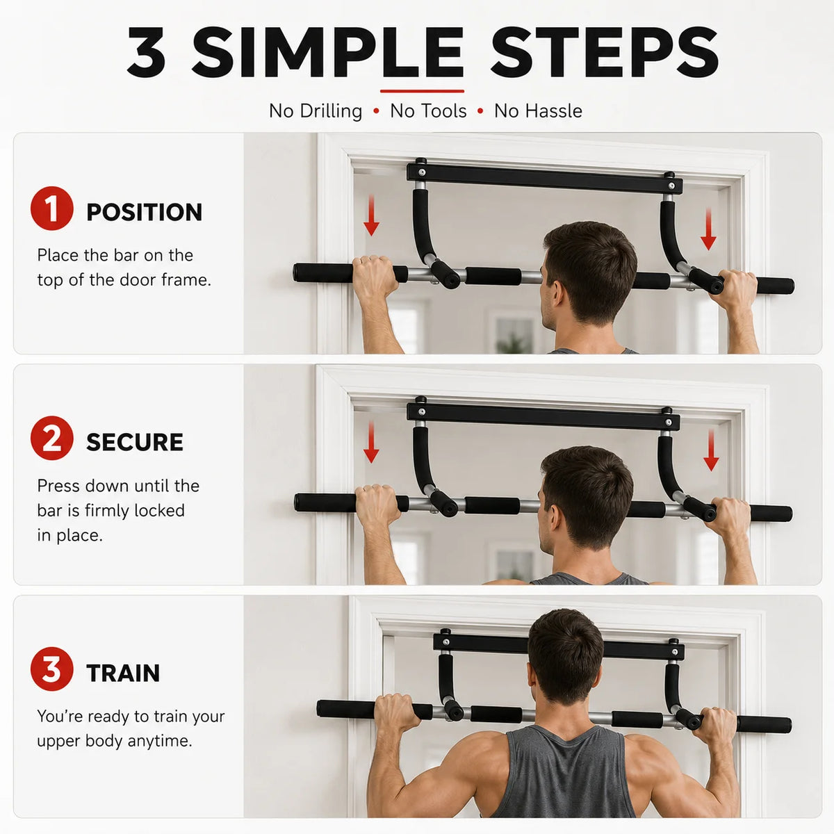 Heavy Duty Steel Doorway Pull Up Bar With Sponge Handles