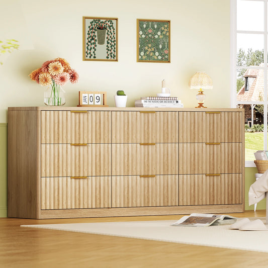 Modern Wood Dresser With Nine Drawers For Bedroom Storage
