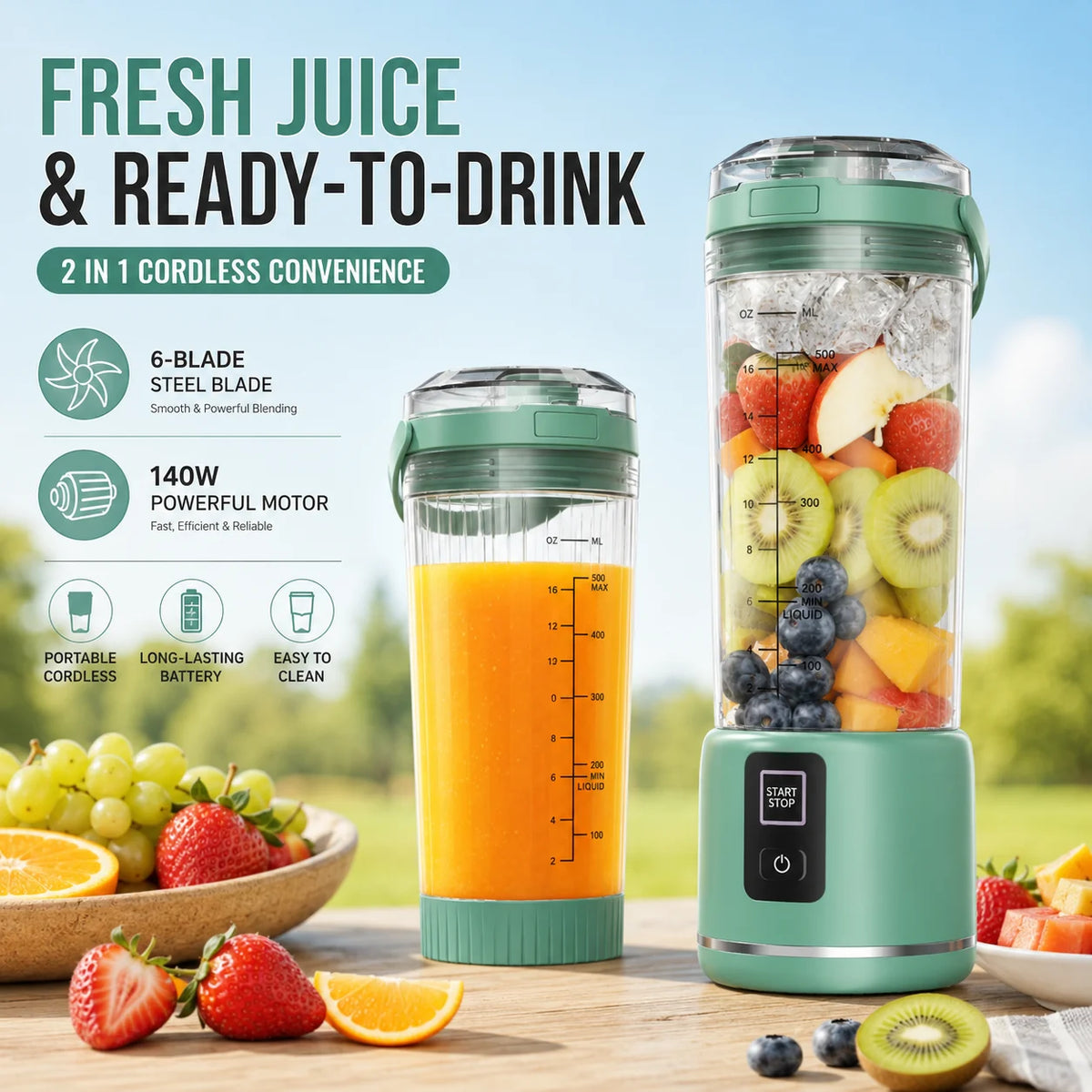 Portable Cordless USB C Blender For Shakes And Smoothies