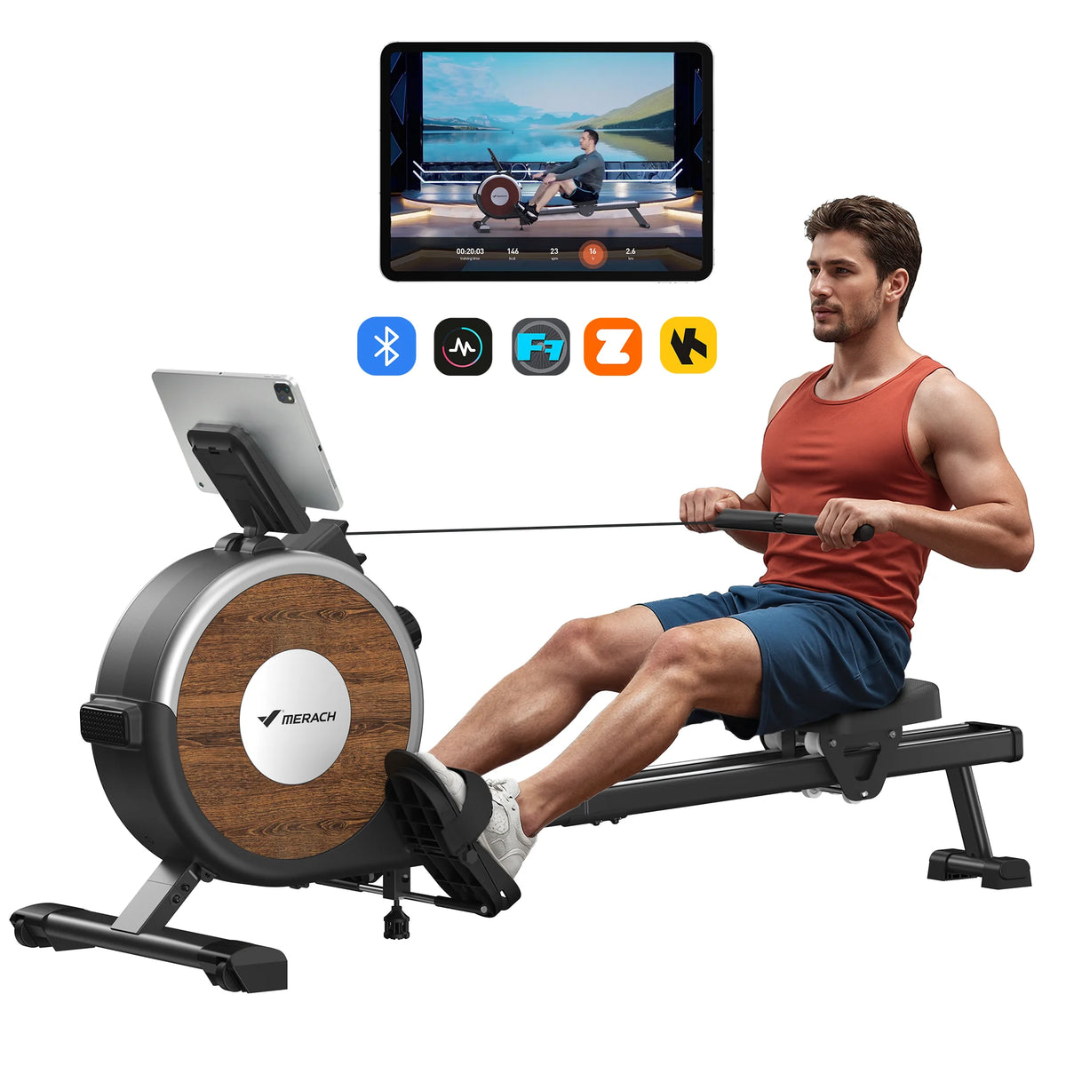 Merach Magnetic Rowing Machine For Home With Bluetooth Console