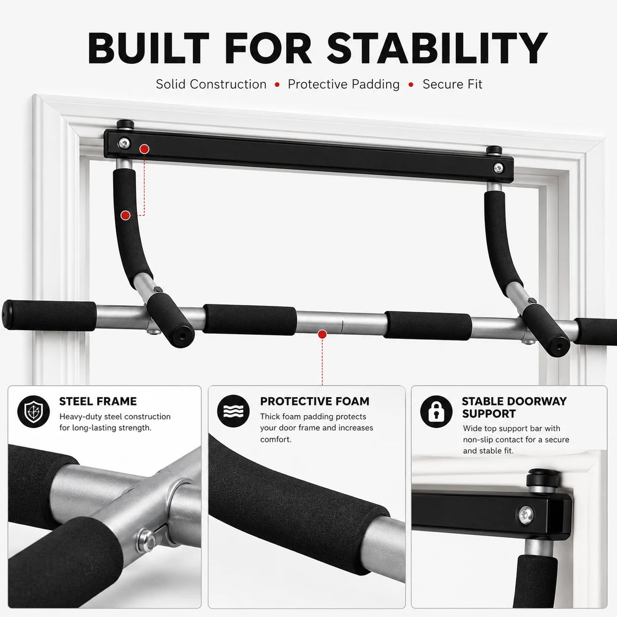 Heavy Duty Steel Doorway Pull Up Bar With Sponge Handles
