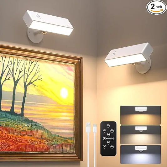 2-Pack Magnetic LED Wall Sconce With USB-C Rechargeable Dimmable Reading Lamp