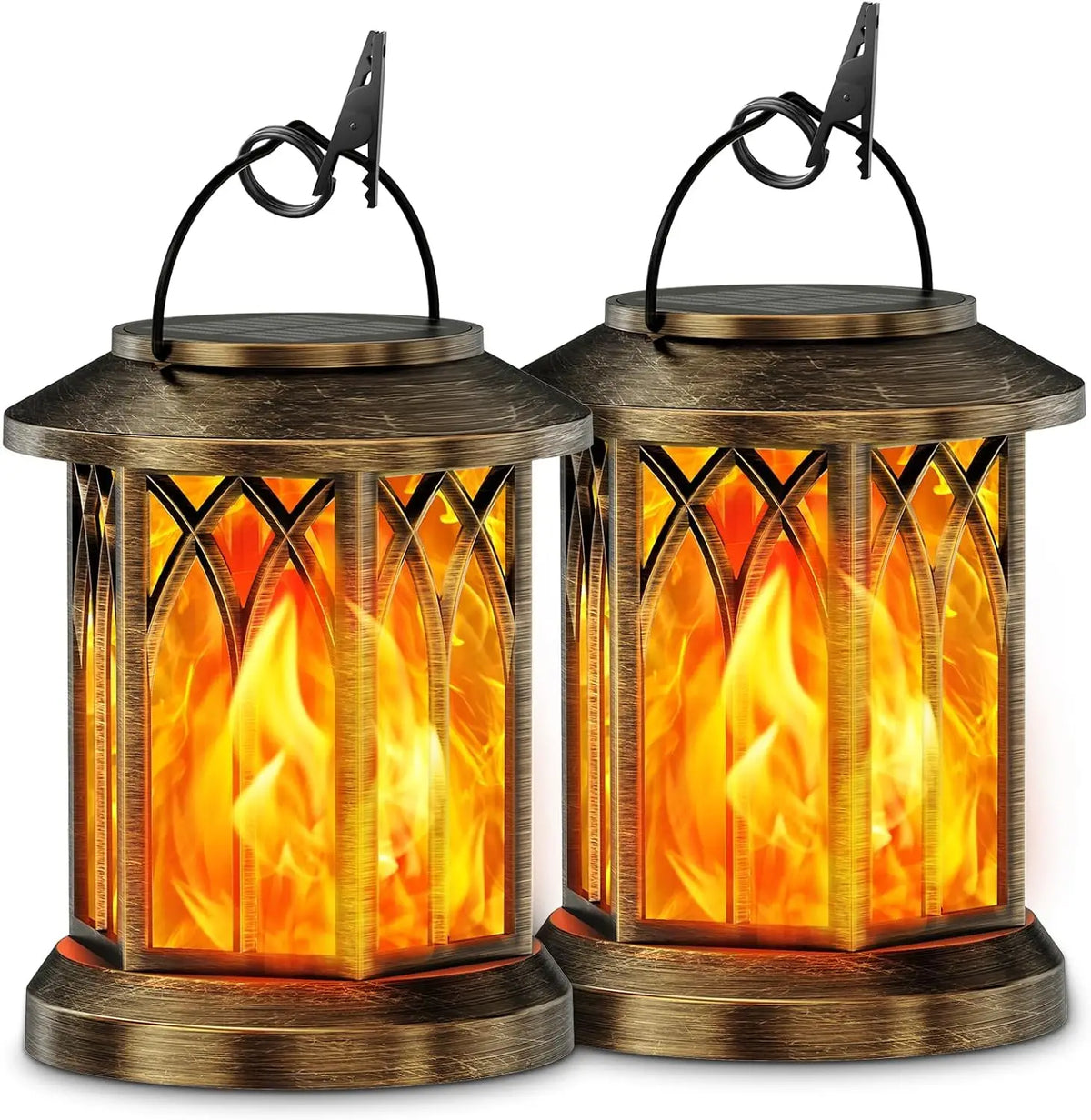 Waterproof Flickering Flame Solar Lantern LED Outdoor Auto On Off