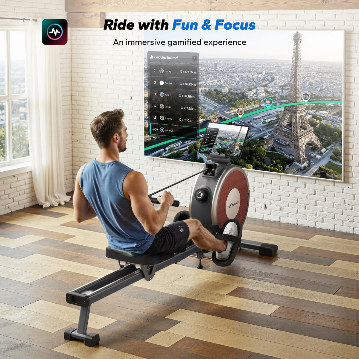 Merach Magnetic Rowing Machine For Home With Bluetooth Console