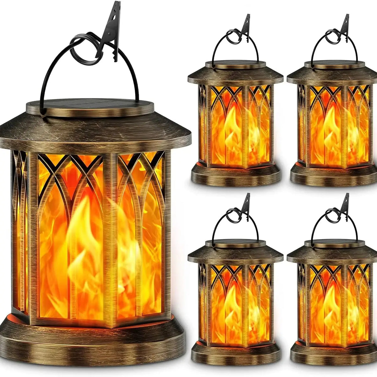 Waterproof Flickering Flame Solar Lantern LED Outdoor Auto On Off