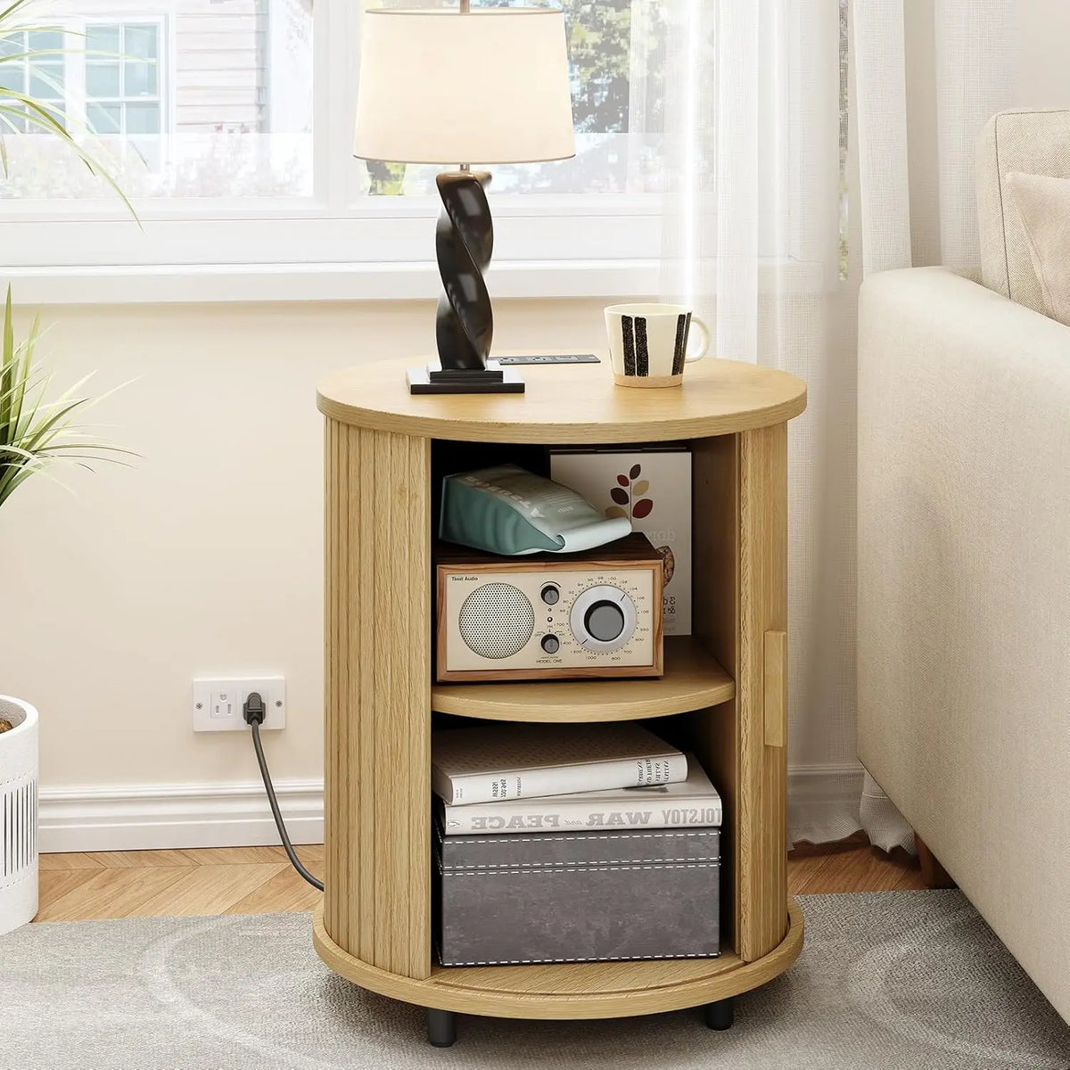 Onbrill Fluted Round End Table Set Of Two Wooden Nightstands