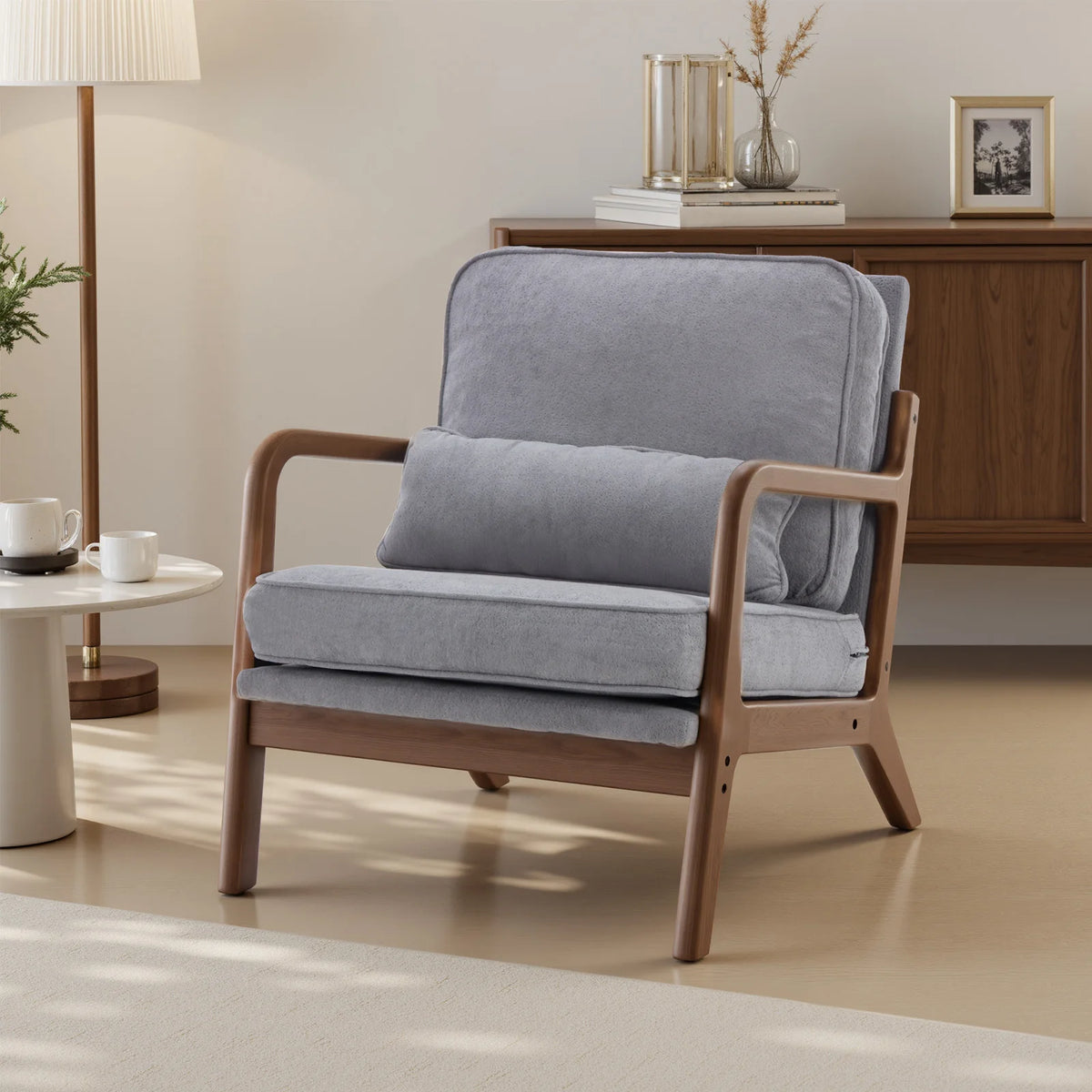 Jhk Mid Century Modern Solid Wood Accent Lounge Chair With Arms