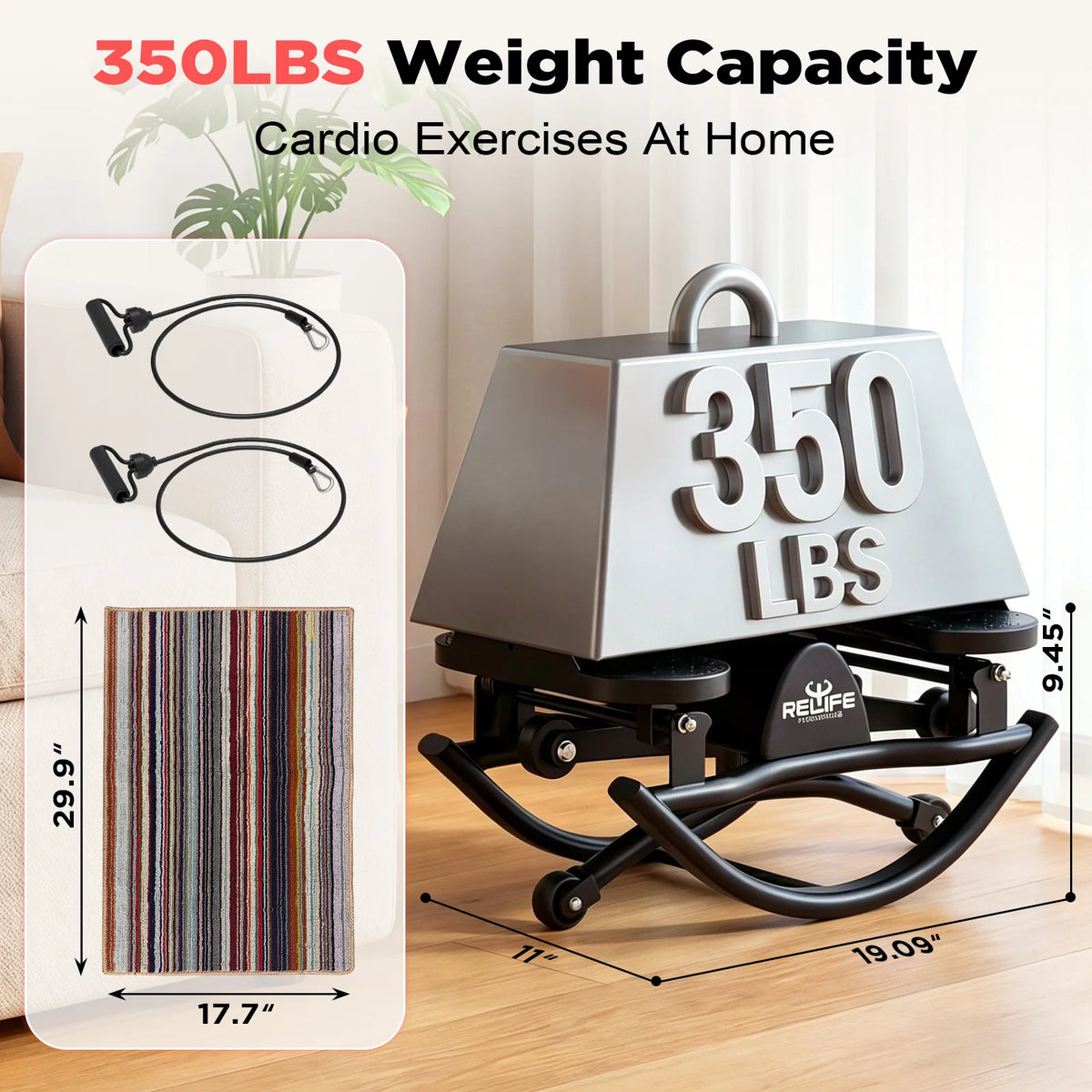 3D Lateral Rocking Stepper With Resistance Bands For Home Fitness