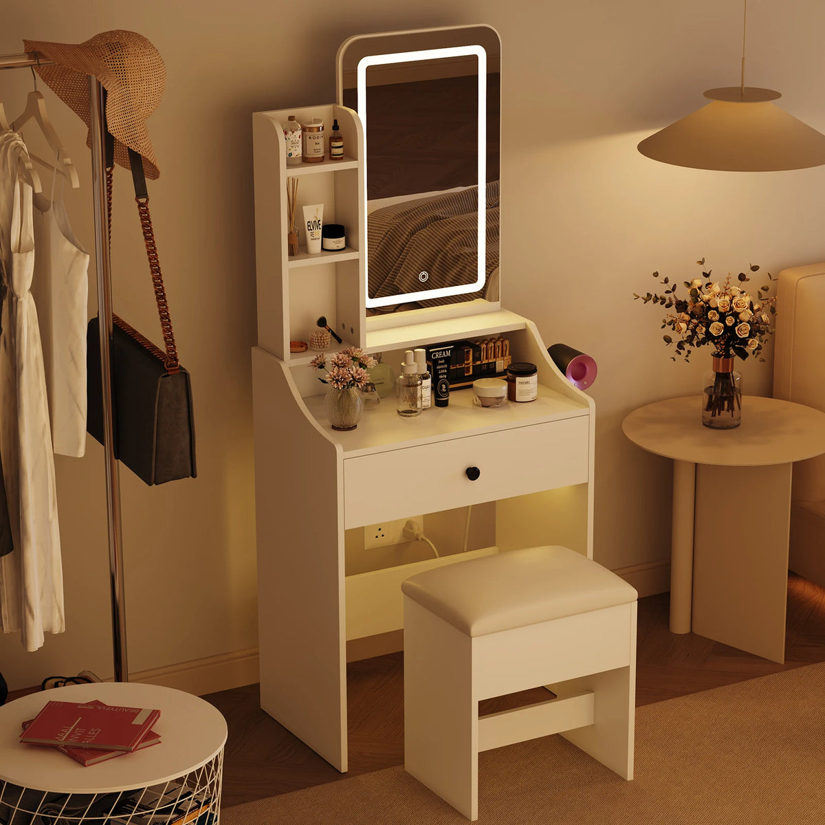 MCQ Modern Led Mirror Vanity Cabinet With Storage Shelf
