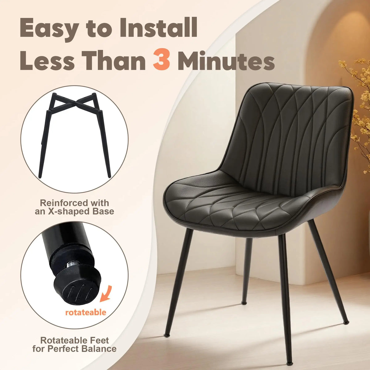 HiMISS Upholstered Faux Leather Dining Chairs Set Of Two