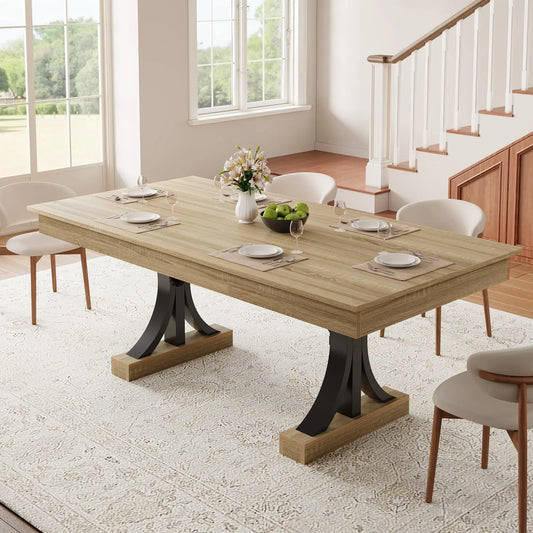 HiMISS Industrial Dining Table With Functional Drawer Storage And Base