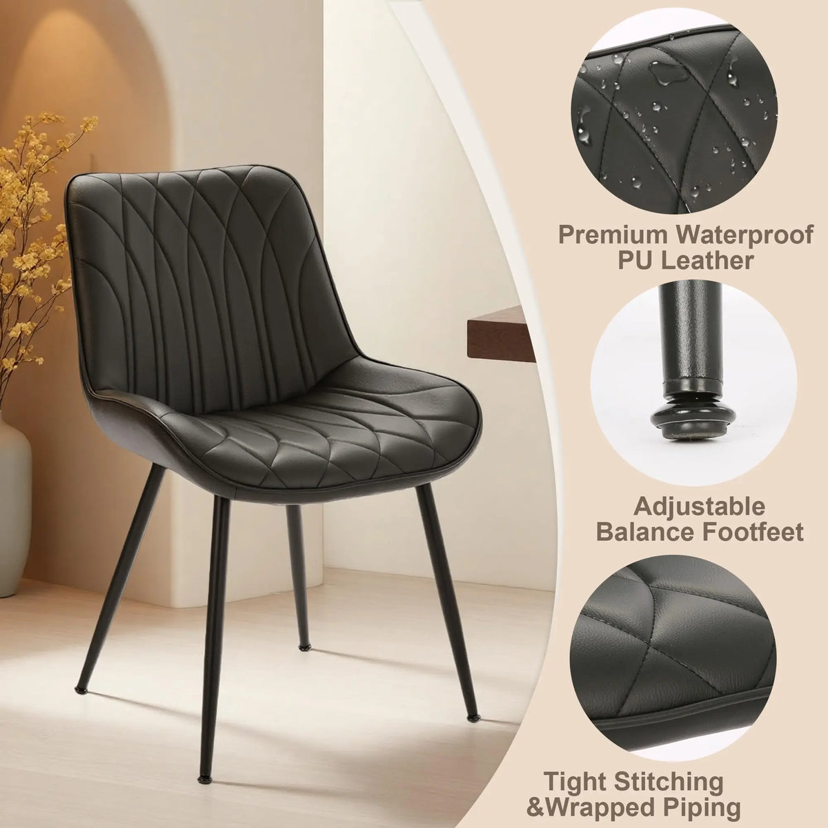 HiMISS Upholstered Faux Leather Dining Chairs Set Of Two