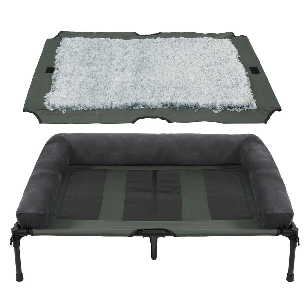 BORWART Outdoor Raised Dog Bed With Cooling Breathable Mat Plush
