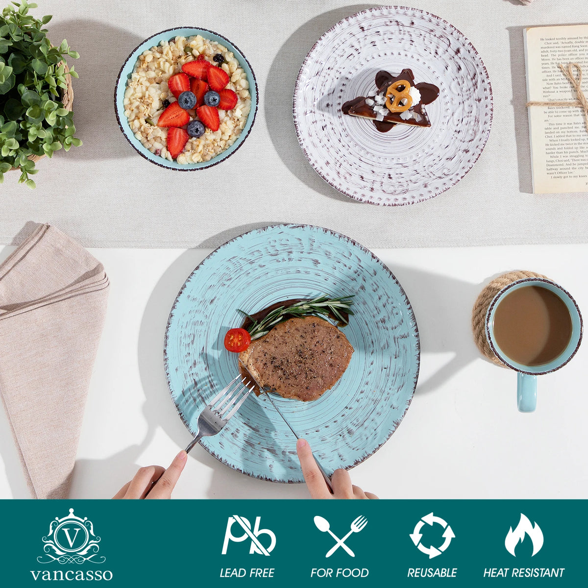 Malacasa Complete Ceramic Dinner Plates Set With Bowls And Mugs