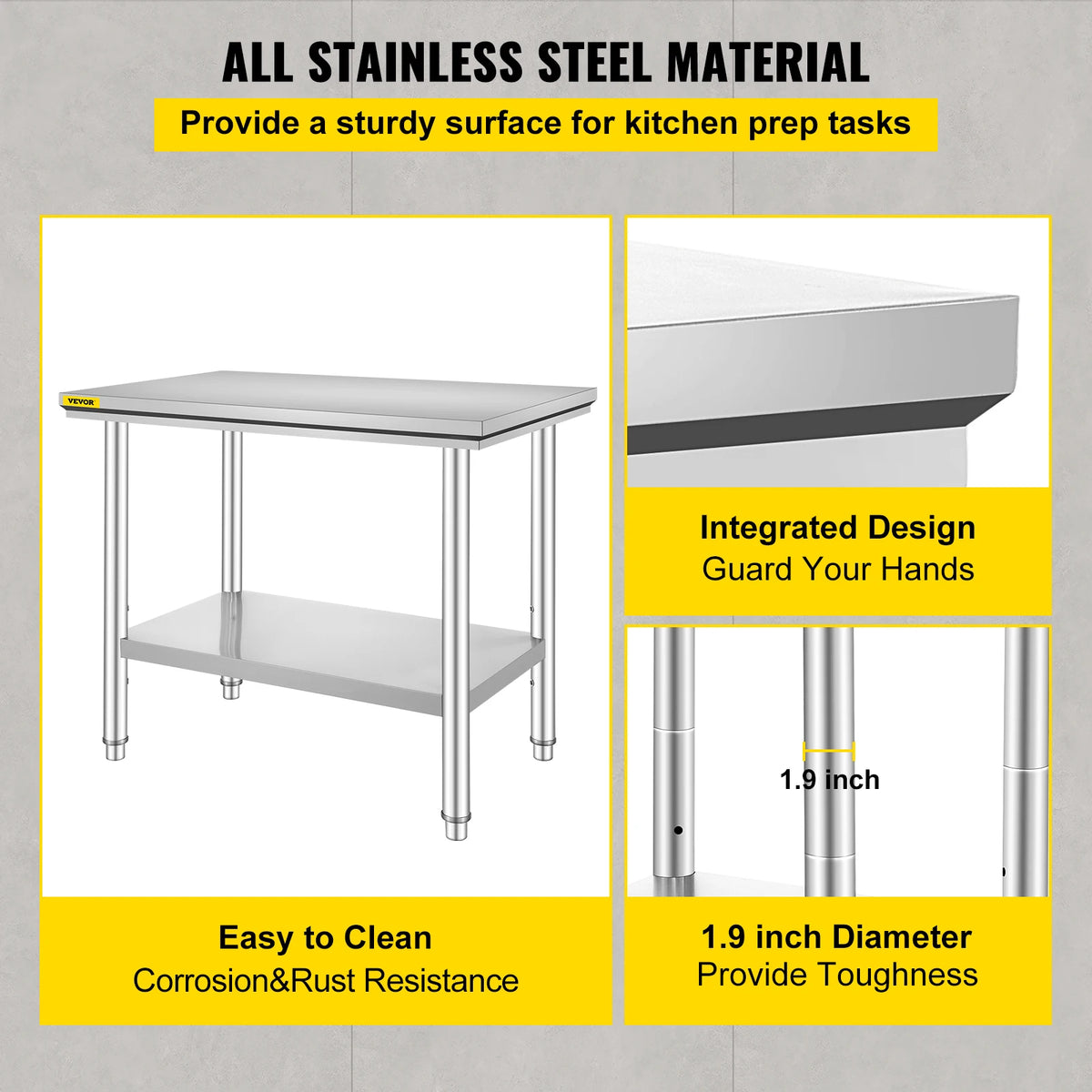 SucceBuy Stainless Steel Kitchen Workbench With Undershelf