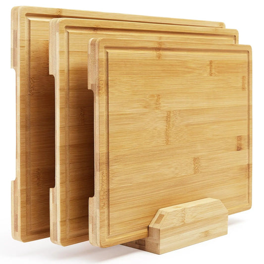 HiMISS Bamboo Cutting Board Set Of 3 With Deep Juice Grooves
