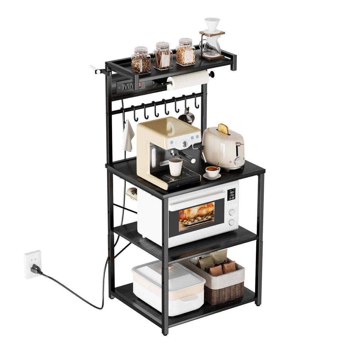 Kitchen Baker Rack With Built In Power Strip Spice Hooks