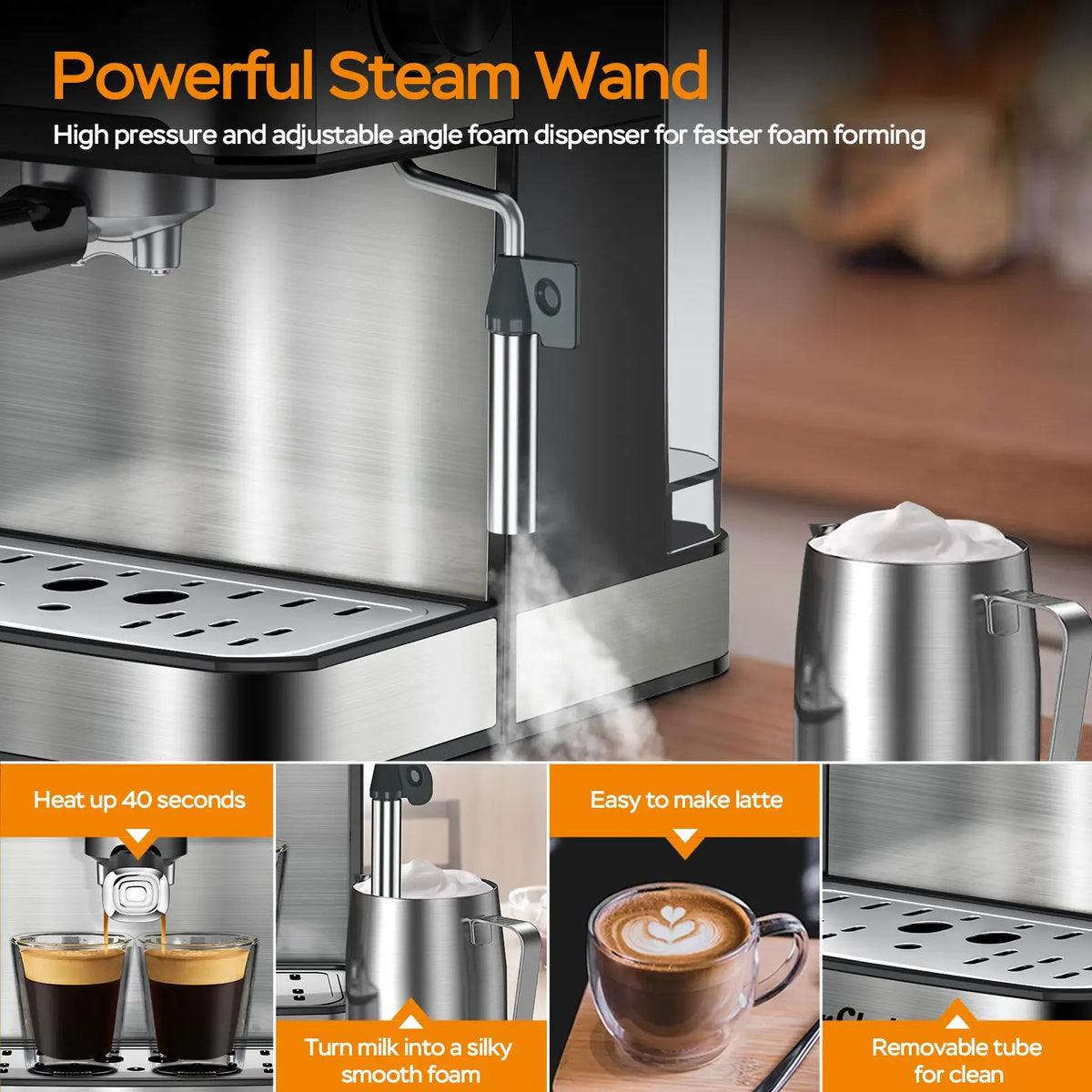 Espresso Machine 20 Bar Professional Compact Coffee Maker With Milk Frother