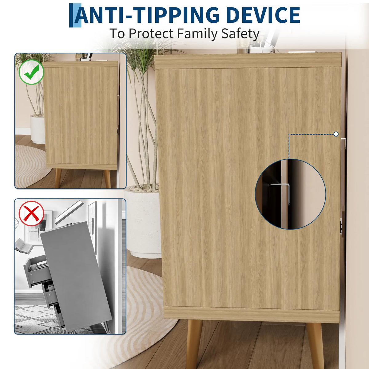 HiMISS Modern LED Nightstand With Charging Station And Two Drawers