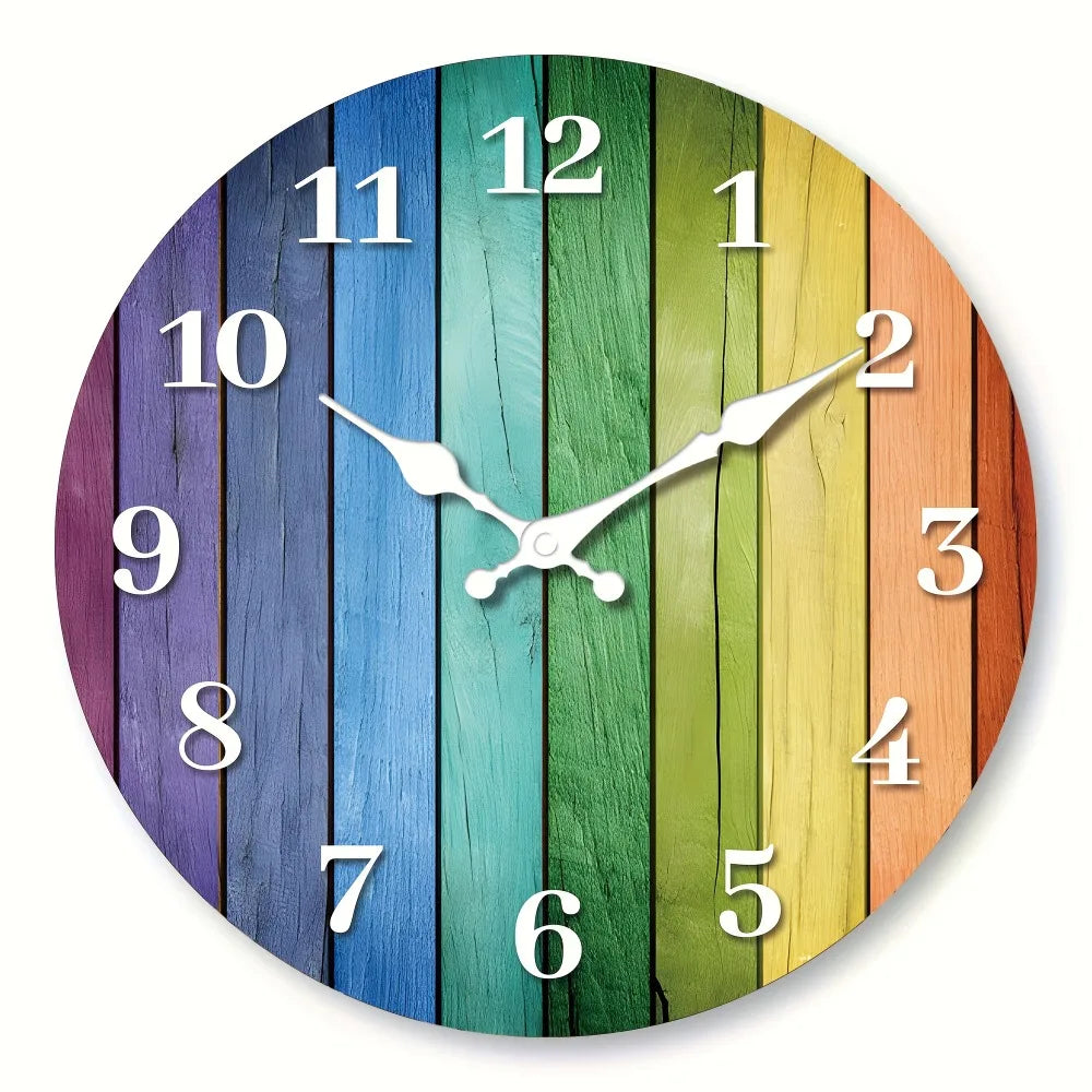 XMSJ Stylish Creative Rainbow Wooden Veneer Wall Clock