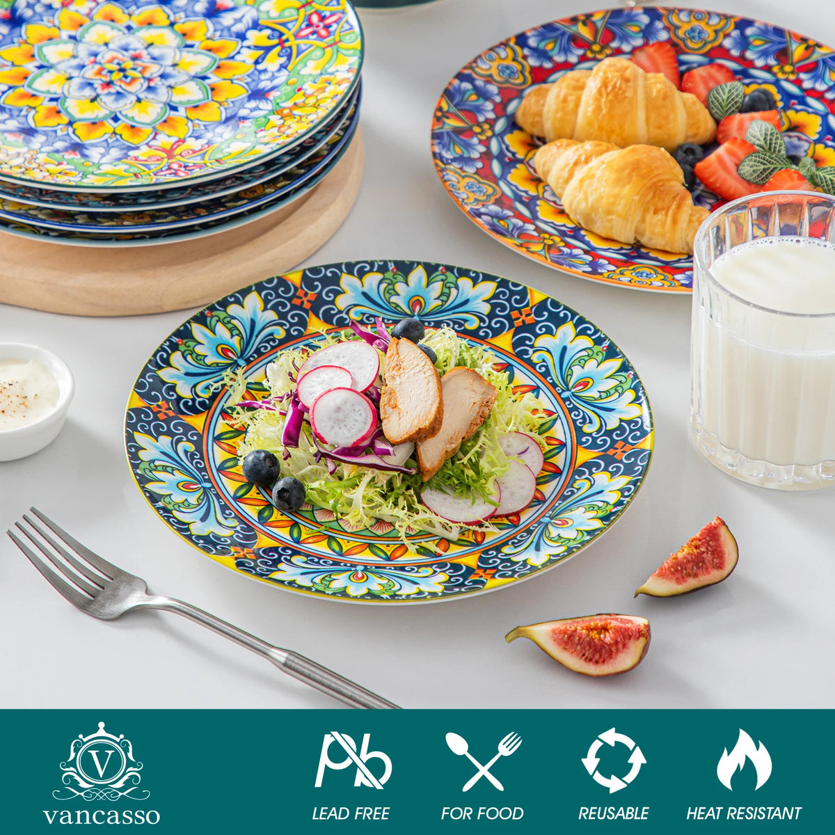 Vancasso Porcelain Dinner Plates Set Bohemian Floral Design