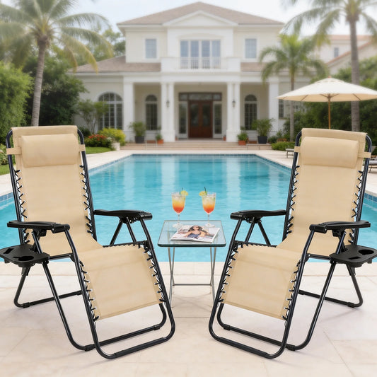 JHK Portable Zero Gravity Folding Recliner Pair With Trays