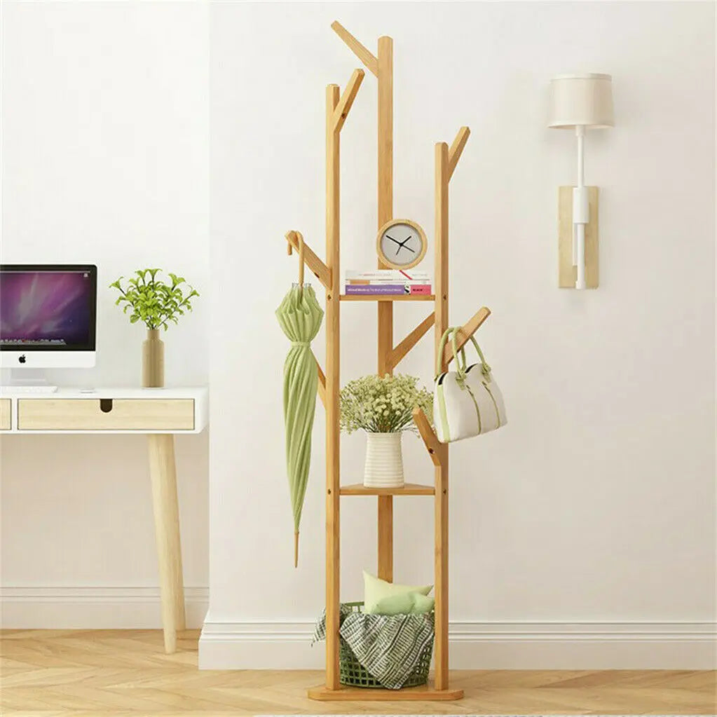 Premium Wooden Coat And Hat Hanger Stand With 10 Hooks
