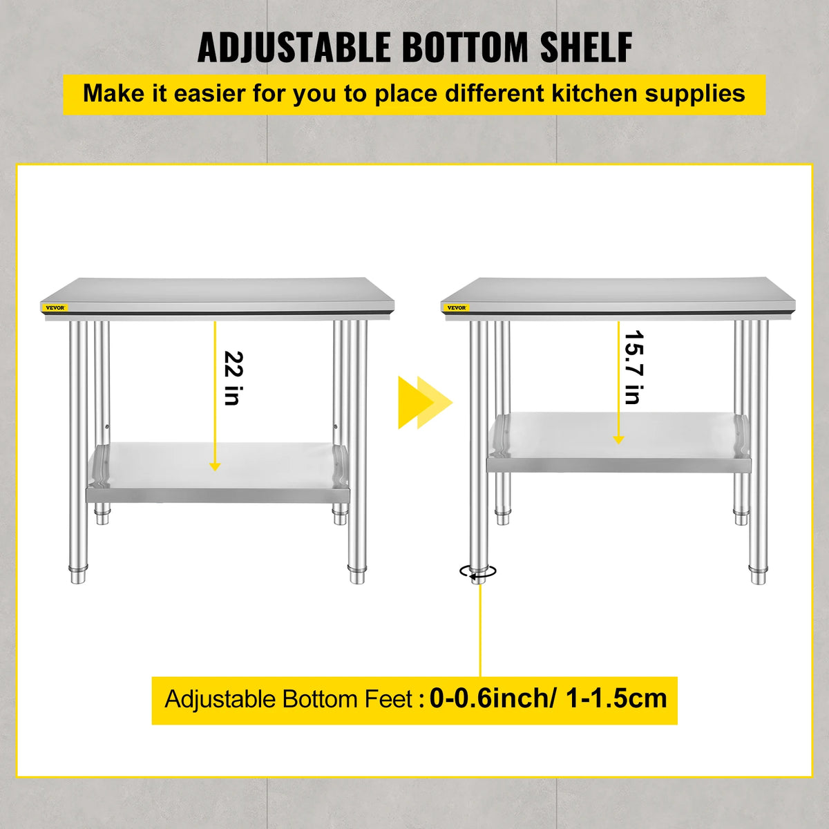 SucceBuy Stainless Steel Kitchen Workbench With Undershelf