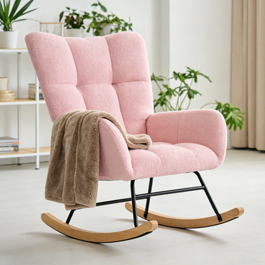 JHK Modern Saucer Rocking Chair With Velvet Padded Seat